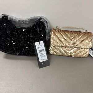 Nicole Miller Black and Gold Sequin Clutches